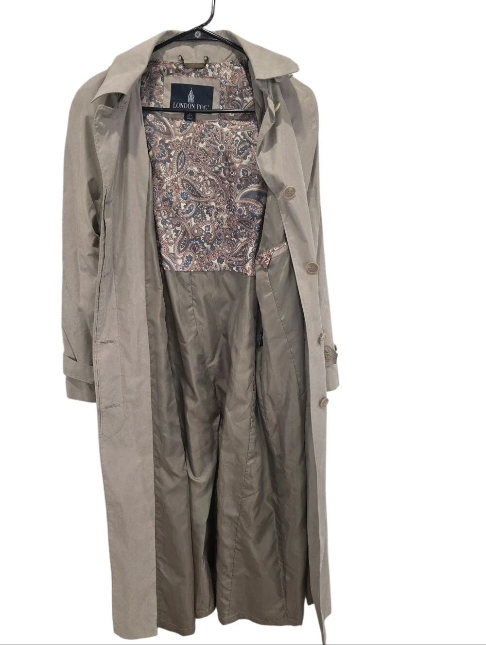 London Fog Beige Navy Paisley Lined Coat Minimal Style Size 6